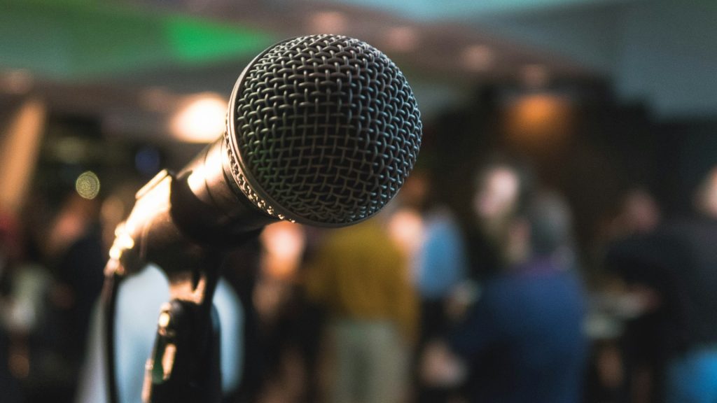 Microphone on stage ready for a TEDx-style speaker